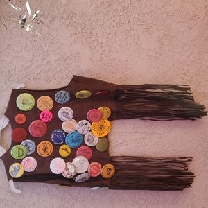 Leather Hippy Vest with Pow Wow Native Buttons